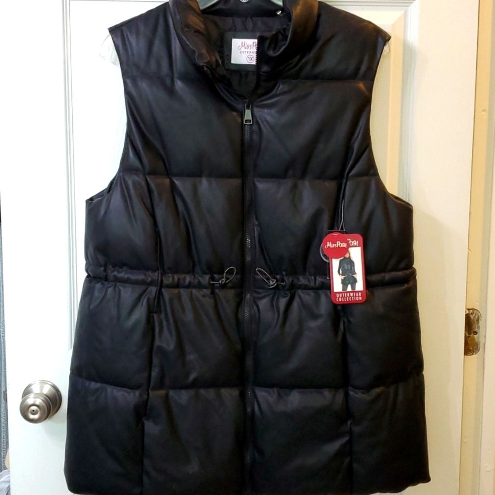 Miss Posh Vegan Leather Woman's Plus Puffer Vest Jacket 1x NWT